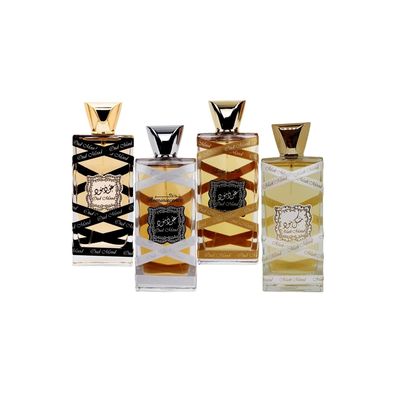 Lattafa Halal Fragrance 4-Piece Gift Set for Women, Oud Mood Musk Elixir Reminiscence 4 x 100ml EDP