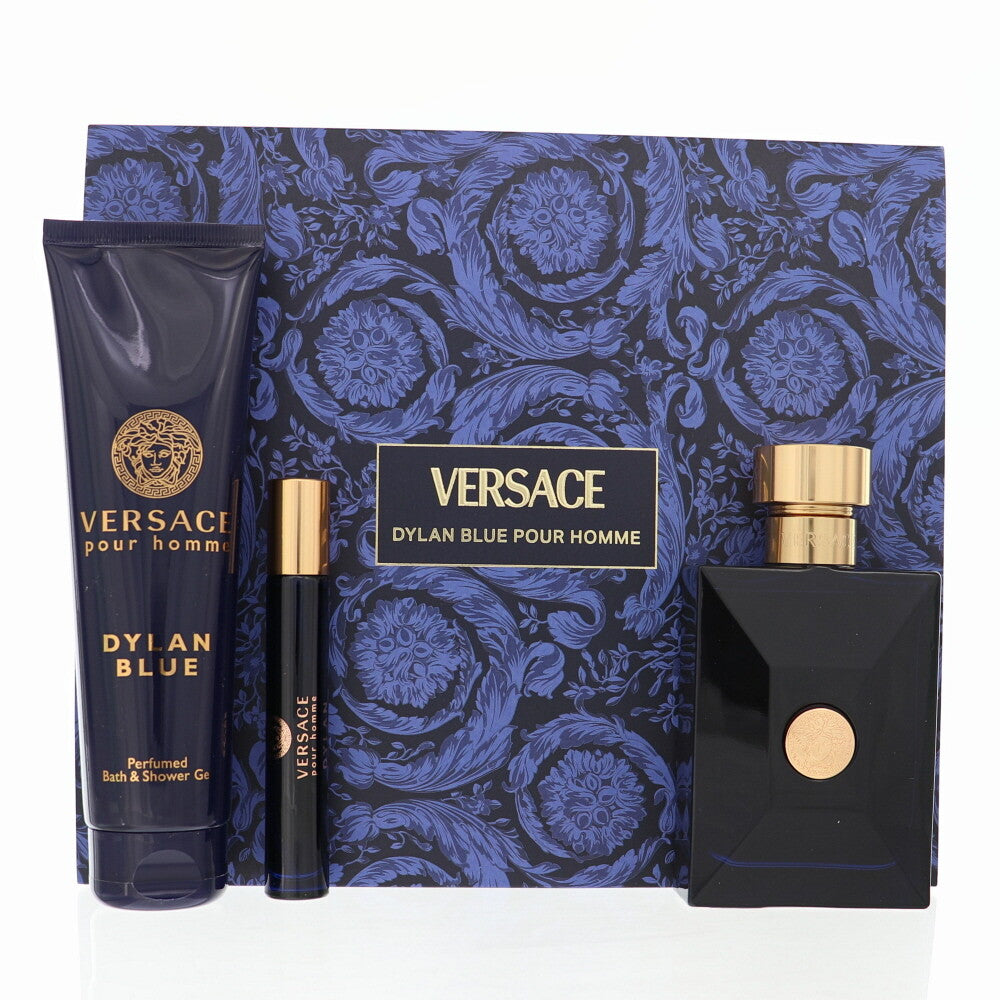 Versace 3-Piece Pour Homme Dylan Blue Gift Set for Men, 100ml EDT, 100ml Shower Gel, Money Clip