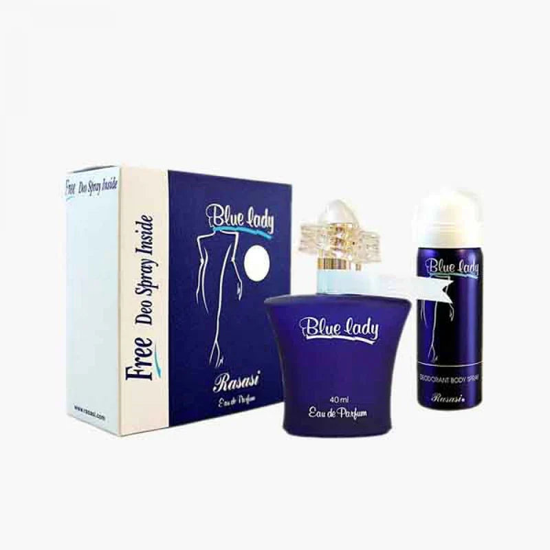 Rasasi 2-Piece Blue Lady Gift Set for Women, 40ml EDP, 50ml Deodorant Spray