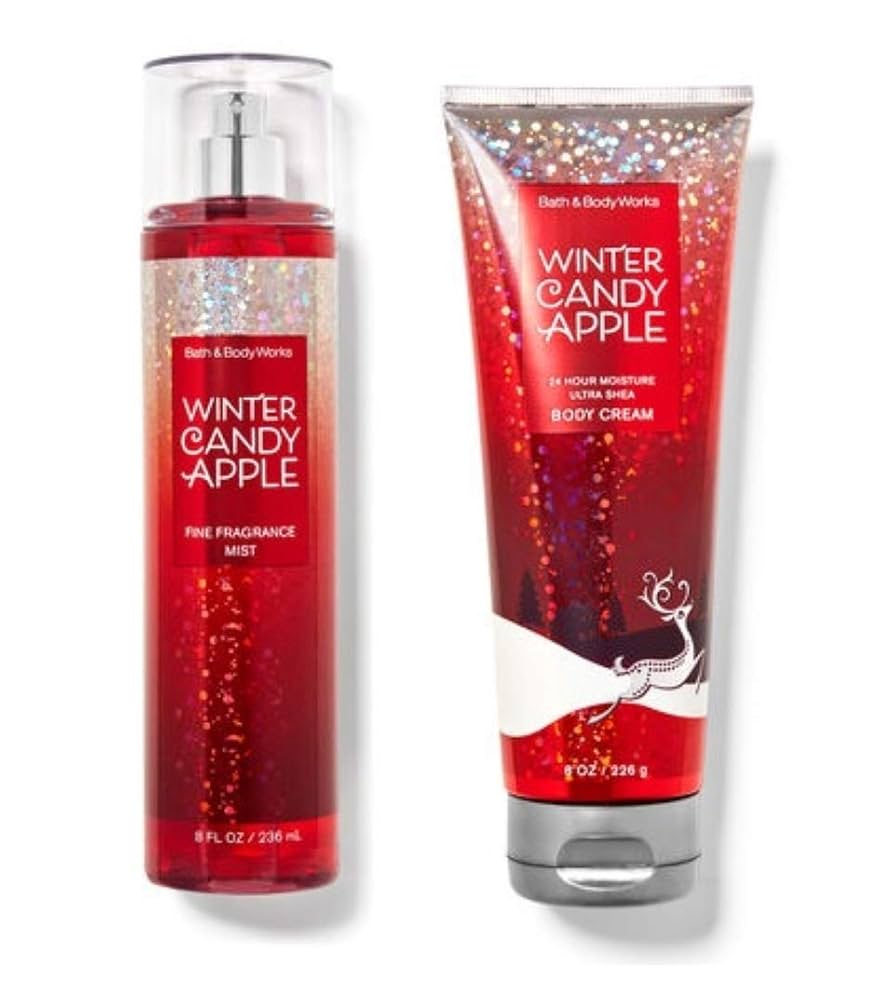 Bath & Body Works 2-Piece Winter Candy Apple 2020 Gift Set for Women, 236ml Fine Fragrance Mist, 8oz Body Cream