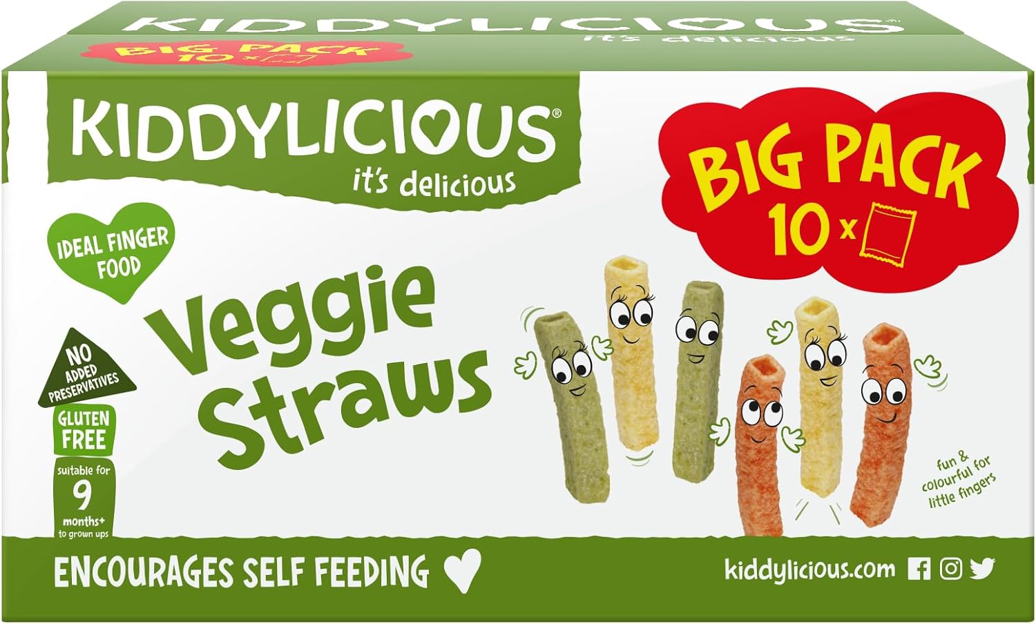 Kiddylicious Veggie Straws - Delicious Finger Food Kids Snack - Suitable for 9+ Months - 10 Packs
